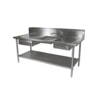 John Boos 96in Stainless Prep Table with 2 Sinks, Drawer, & Cutting Board - EPT6R10-DL2B-96*-X 