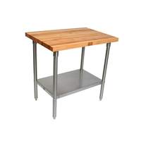 John Boos 48"x30" Wood Top Work Table 1.75" Thick Stainless Undershelf - SNS08-X