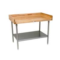 John Boos 96in x 30in Wood Top Work Table 4in Risers Stainless Undershelf - DSS09-X 