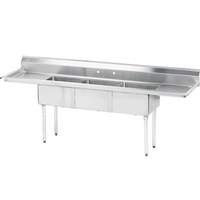 Advance Tabco 3 Compartment Sink 15inx15inx14in Bowls stainless steel Two 15in Drainboards - FC-3-1515-15RL-X 