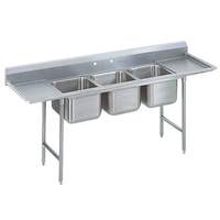 Advance Tabco 3 Comp Sink 18 Gauge 16inx20in Bowls stainless steel Two 18in Drainboards - T9-3-54-18RL-X 