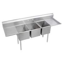 Elkay Foodservice 3 Comp Sink 20"x28"x12" Bowls 16/300 S/s Two 24" Drainboards - 3C20X28-2-24X