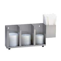 Dispense-Rite 3 Section SS Cup and Lid Organizer w/ SH-1 Straw Attachment - CTLD-15A