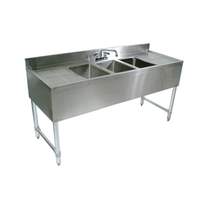 John Boos 60"x18" 3-Compartment Underbar Sink Left & Right Drainboard - EUB3S60SL-2D-X