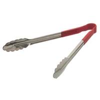 Update International Stainless Steel Spring Tong w/ Red Plastic Handle - TOPP-12RE