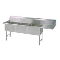 BK Resources 62"W (3) Compartment Sink w/ S/s Legs 15" Right Drainboard - BKS-3-15-14-15RS