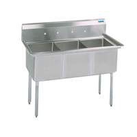 BK Resources 77"W Three Compartment stainless steel Sink 14in Deep with stainless steel Legs - BKS-3-24-14S 
