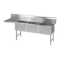BK Resources (3) 24inx24inx14in Compartment Sink with 24in Left Drainboard - BKS-3-24-14-24LS 