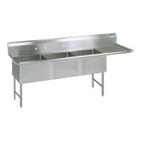 BK Resources (3) 24"x24"x14" Compartment Sink w/ 24" Right Drainboard - BKS-3-24-14-24RS