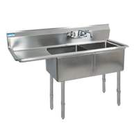 BK Resources Two 16inx20inx12in Compartment Sink stainless steel Leg 18in Left Drainboard - BKS-2-1620-12-18LS 