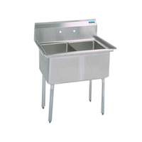 BK Resources Two 18inx18inx12in Compartment Sink with stainless steel Legs - BKS-2-18-12S 