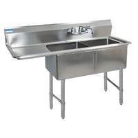 BK Resources Two 18"x18"x12" Compartment Sink Left Drainboard - BKS-2-18-12-18L