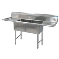 BK Resources Two 20inx20inx12in Compartment Sink stainless steel Leg 18in Drainboard L&R - BKS-2-20-12-18TS 