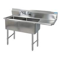 BK Resources Two 24inx24inx14in Compartment Sink stainless steel Legs Drainboard Right - BKS-2-24-14-24RS 