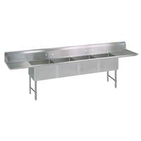 BK Resources (4) Compartment Sink stainless steel Leg 18in Left & Right Drainboard - BKS-4-1620-14-18TS 
