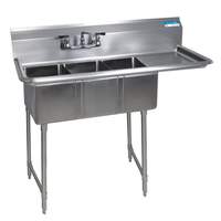 BK Resources (3) 10"x14"x10" Compartment Sink S/s Leg Right Drainboard - BKS-3-1014-10-15RS