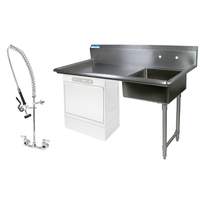 BK Resources 50in Undercounter Soiled Dishtable Right with Pre-Rinse Faucet - BKUCDT-50-R-SS-P-G 