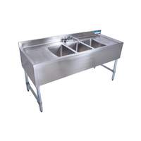 BK Resources 60"W (3) 10"x14"x10" Compartment Underbar Sink w/ S/s Leg - UB4-21-360TS