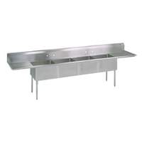 John Boos 4 Compartment Sink 18" x 24" x 14" Bowls Two 18" Drainboards - 4B18244-2D18-X