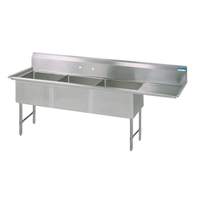 BK Resources (3) 18inx24inx14in Compartment Sink with 24in Right drainboard - BKS-3-1824-14-24R 