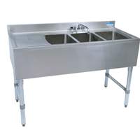 BK Resources (3) Compartment 48in Wide Underbar Sink with Left Drainboard - UB4-21-348LS 