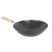 Thunder Group 12in Non-Stick Carbon Steel Flat Bottom Wok with Wood Handle - TF001 