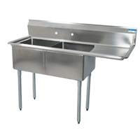 BK Resources (2)24inx24inx14"D Compartment Sink- Right Drainboard Stainless - BKS-2-24-14-24R 