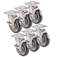 Krowne Metal 3" Ultra Low Profile Casters with Brakes - Set of 6 - BC-135