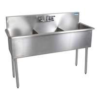 BK Resources 57"x24-1/2" Three Compartment Stainless Steel Budget Sink - BK8BS-3-1821-12