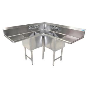 BK Resources BKCS-3-18-14-24T 63"W x 23-1/2"D Three Compartment Corner Sink 
