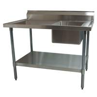 BK Resources 60"Wx30"D Stainless Steel Prep Table with Right Side Sink - BKMPT-3060G-R 