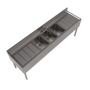BK Resources UB4-21-384TS 84"W Three Compartment Stainless Steel Underbar Sink 