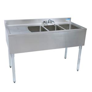 BK Resources UB4-18-348LS 48"Wx18-1/4"D Stainless Steel Slimline Underbar Sink 