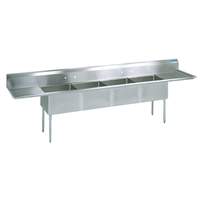 BK Resources 100inx25in Four Compartment 18 Gauge Stainless Steel Sink - BKS-4-1620-14-18T 