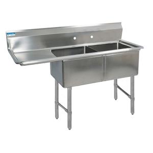 BK Resources BKS6-2-24-14-24LS 76inx29.5in Two Compartment 16 Gauge Stainless Steel Sink 