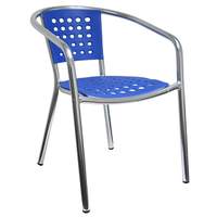 H&D Commercial Seating Stackable Aluminum Patio Chair w/ Blue Polyproylene Seat - 7069BL
