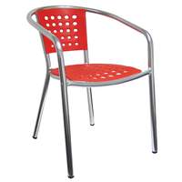 H&D Commercial Seating Stackable Aluminum Patio Chair w/ Red Polyproylene Seat - 7069RD