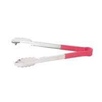 Winco 12in Stainless Steel Utility Tongs with Red Plastic Handle - UT-12HP-R 
