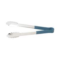 Winco 12in Stainless Steel Utility Tongs with Blue Plastic Handle - UT-12HP-B 