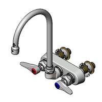 T&S Brass 4in Wall Mount Workboard Faucet with 5-3/4in Swivel Gooseneck - B-1146-XS 
