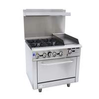 Falcon Food Service 36in (4) Burner Gas Range with 12in Right Side Griddle & Oven - AR36-12R 