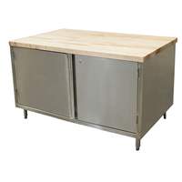 BK Resources 60in x 36in Cabinet Base Work Table w/Hinged Doors & Maple Top - CMT-3660HL 