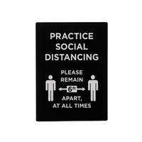 Winco 6in x 9in Practice Social Distancing Sign - Black Plastic - SGN-806 