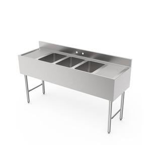 GSW USA SE10143D60B 60" x 18.5" Stainless Steel Three Compartment Underbar Sink