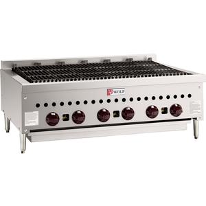 Wolf Commercial 36-1/8" W Countertop Charbroiler w/ (6) 14,500 BTU burners - SCB36