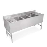 John Boos 72in (4) Compartment Underbar Sink with (2) 12in Drainboards - UBS4-2172-2D12-X 
