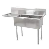 John Boos E-Series 2 Comp Sink 16inx20inx12in Sink with 18in Left Drainboard - E2S8-1620-12L18-X 