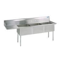 BK Resources 3 Compartment 15x15x14 Sink with (1) 15in Left Drainboard - BKS-3-15-14-15L 