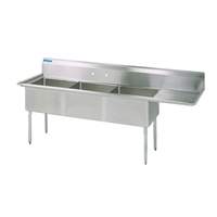 BK Resources 3 Compartment 15x15x14 Sink w/ (1) 15" Right Drainboard - BKS-3-15-14-15R