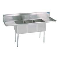 BK Resources BKS-3-20-14-24T 3 Compartment 20x20x14 Sink w/ (2) 24" Drainboards